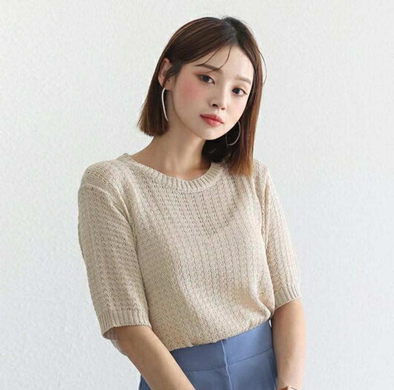 ラウンドシアーニット・全5色・b56359 レディース【tops】【韓国 ファッション トップス ニット ニットトップス 半袖 