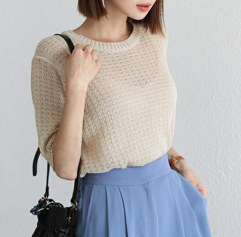 ラウンドシアーニット・全5色・b56359 レディース【tops】【韓国 ファッション トップス ニット ニットトップス 半袖 