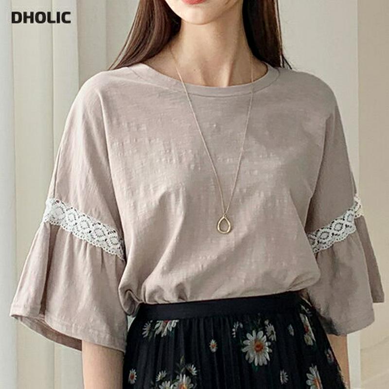 レースフレアスリーブTシャツ・全4色・b56365 レディース【tops】【韓国 ファッション トップス Tシャツ 半袖 ハーフ