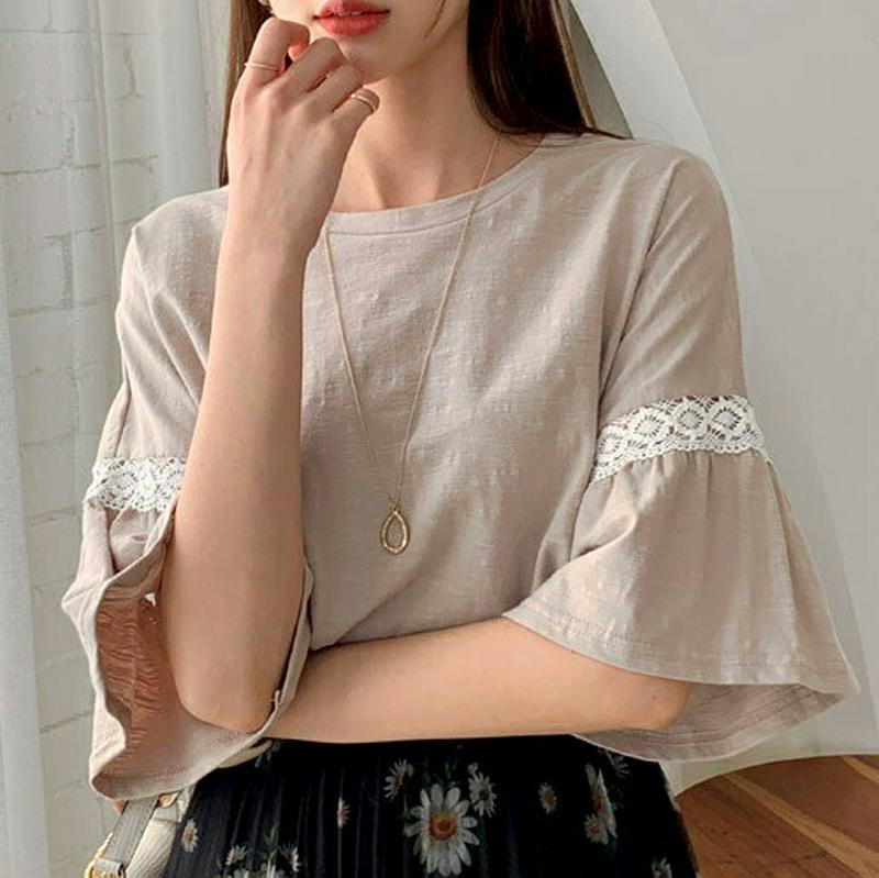 レースフレアスリーブTシャツ・全4色・b56365 レディース【tops】【韓国 ファッション トップス Tシャツ 半袖 ハーフ