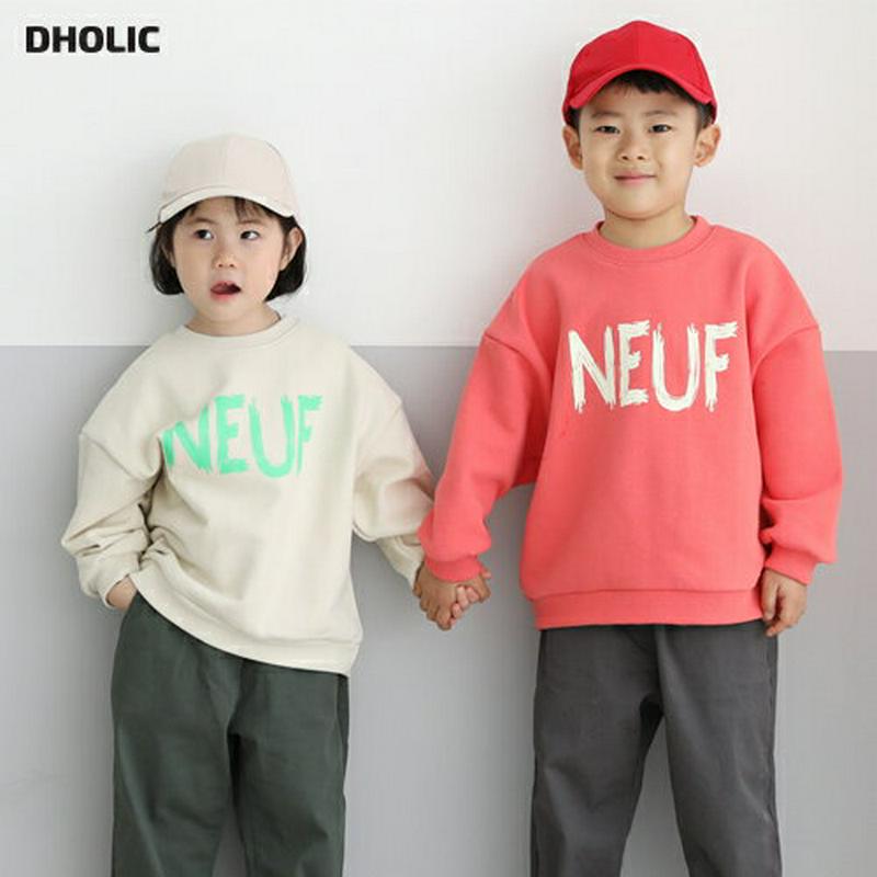 NEUFスウェット p002574・キッズ 【3~8才】【tops】【韓国 ファッション トップス スウェット トレーナー カットソー 長袖 ルーズ ゆったり コットン100 ロゴ レタリング 英字 女の子 男の子 子供 子供服 小学生 ジュニア 春 秋】【KIDS】