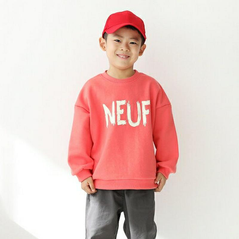 NEUFスウェット p002574・キッズ 【3~8才】【tops】【韓国 ファッション トップス スウェット トレーナー カットソー 長袖 ルーズ ゆったり コットン100 ロゴ レタリング 英字 女の子 男の子 子供 子供服 小学生 ジュニア 春 秋】【KIDS】