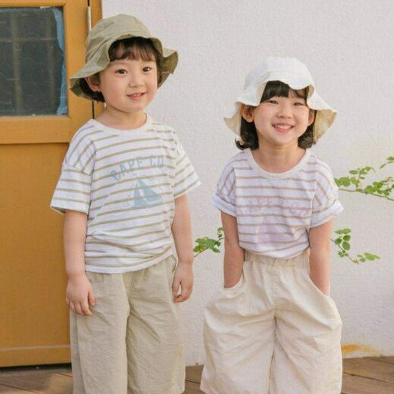 プリントボーダーTシャツ u03733・キッズ 【3~8才】【tops】【韓国 ファッション トップス Tシャツ カットソー 半