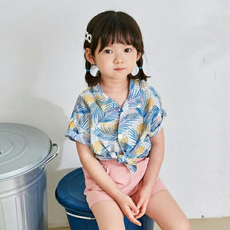 ハワイアンパターンシャツ u03676・キッズ 【3~8才】【bl】【韓国 ファッション トップス シャツ 半袖 ハーフスリーブ