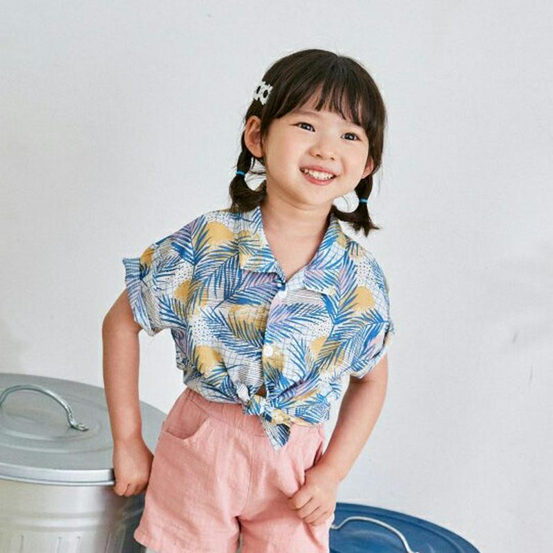 ハワイアンパターンシャツ u03676・キッズ 【3~8才】【bl】【韓国 ファッション トップス シャツ 半袖 ハーフスリーブ