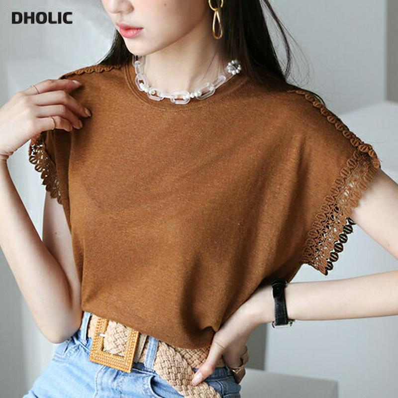 リネン混ショルダーレースTシャツ・全3色・b56364 レディース【tops】【韓国 ファッション トップス Tシャツ 半袖 リ