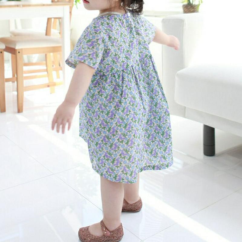 半袖花柄ワンピース p002563・キッズ 【3~8才】【ops】【韓国 ファッション ワンピース ロング 膝下 半袖 ハーフスリーブ フレア Aライン ラウンドネック ゆったり ルーズ 花柄 女の子 子供 子供服 小学生 ジュニア 夏】【KIDS】