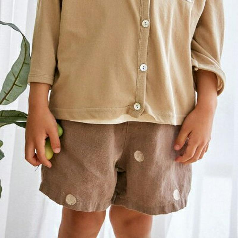 ドットリネンショートパンツ u03635・キッズ 【3~8才】【pt】【韓国 ファッション ボトムス パンツ ハーフ ショート 