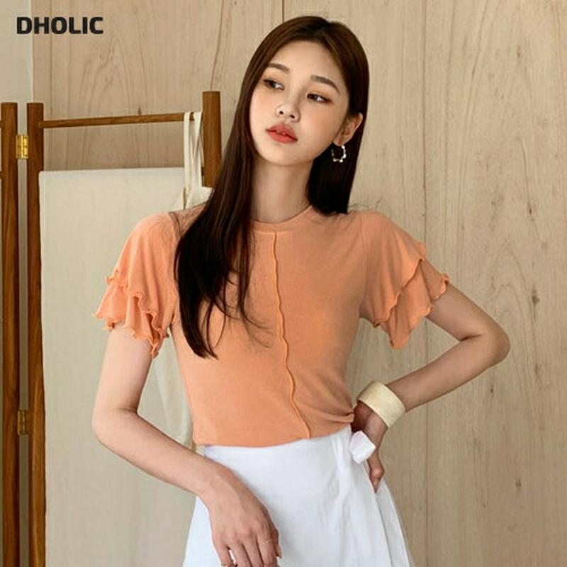 ウェーブ半袖Tシャツ・全4色・t56361 レディース【tops】【韓国 ファッション トップス Tシャツ 半袖 ウェーブ 単色