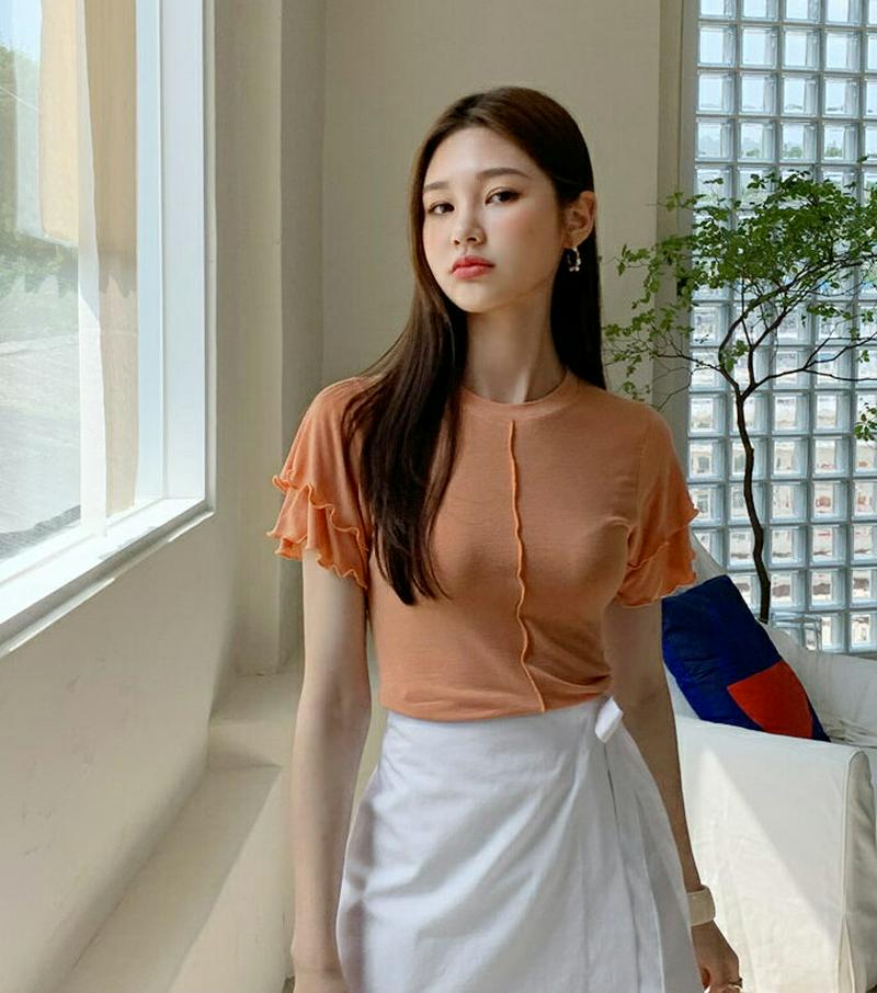 ウェーブ半袖Tシャツ・全4色・t56361 レディース【tops】【韓国 ファッション トップス Tシャツ 半袖 ウェーブ 単色