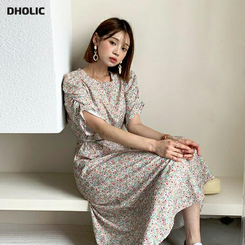 ストラップ付小花柄パフワンピース・全2色・b56391 レディース【ops】【韓国 ファッション ワンピース ロング ロングワン