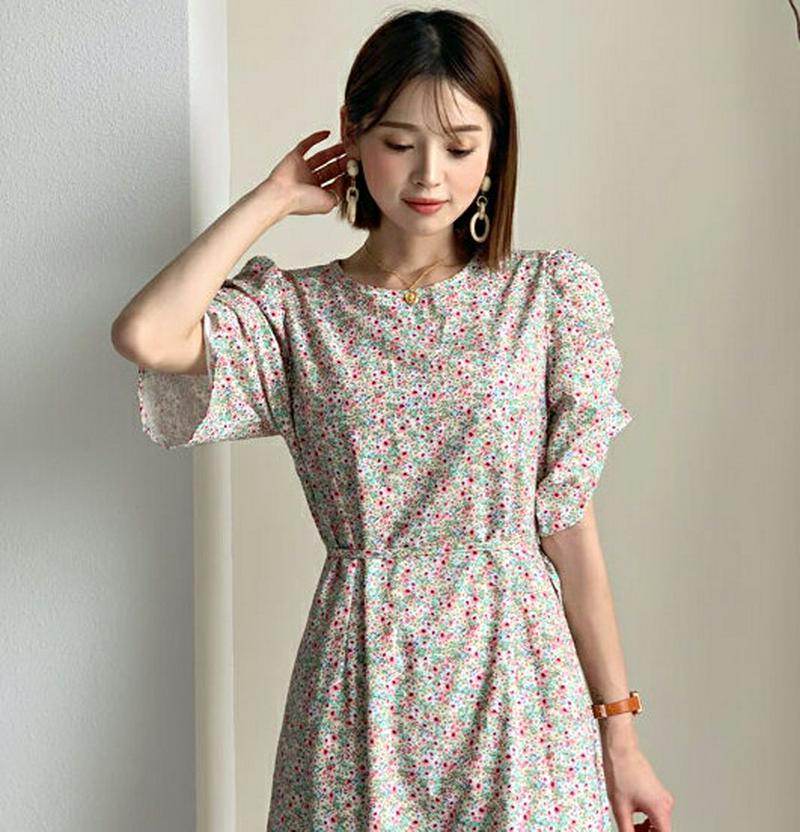 ストラップ付小花柄パフワンピース・全2色・b56391 レディース【ops】【韓国 ファッション ワンピース ロング ロングワン