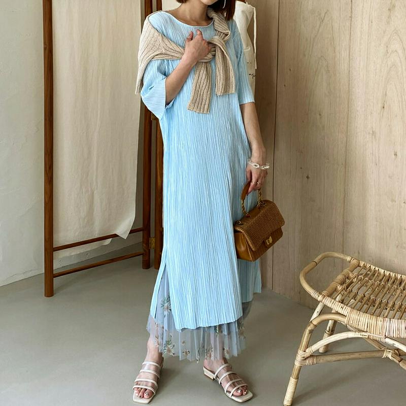 ラウンドプリーツワンピース・全3色・t56394 レディース【ops】【韓国 ファッション ワンピース ロング ロングワンピース