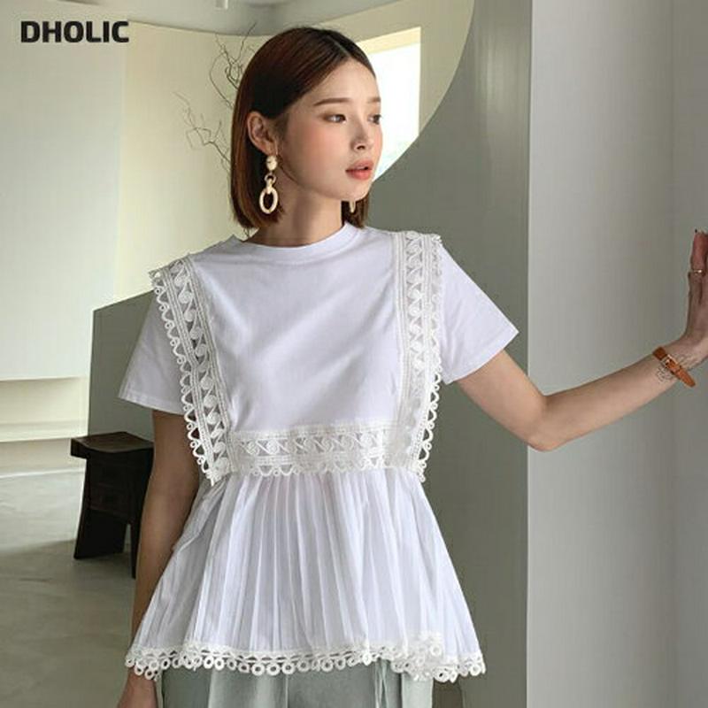 ストラップ付プリーツヘムTシャツ・全2色・b56366 レディース【tops】【韓国 ファッション トップス Tシャツ 半袖 ハ