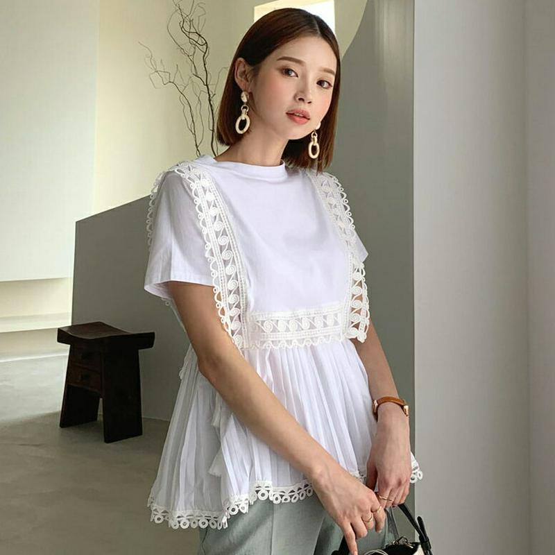 ストラップ付プリーツヘムTシャツ・全2色・b56366 レディース【tops】【韓国 ファッション トップス Tシャツ 半袖 ハ