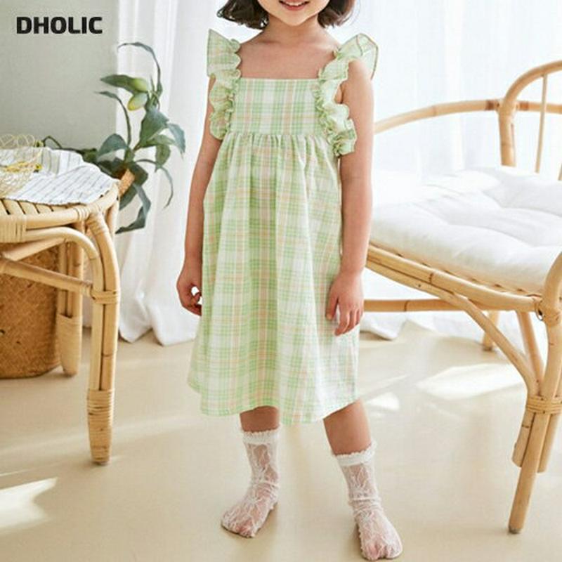 フリルスリーブレスチェックワンピース u03621・キッズ 【3~8才】【ops】【韓国 ファッション ワンピース ロング 膝下