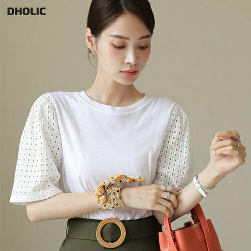 パンチングスリーブTシャツ・全2色・b62857 レディース【tops】【韓国 ファッション トップス Tシャツ 半袖 ハーフス