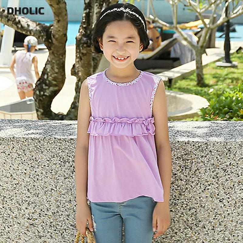 パターンヘムフリルスリーブレス p003677・キッズ 【3~8才】【tops】【韓国 ファッション トップス カットソー スリ