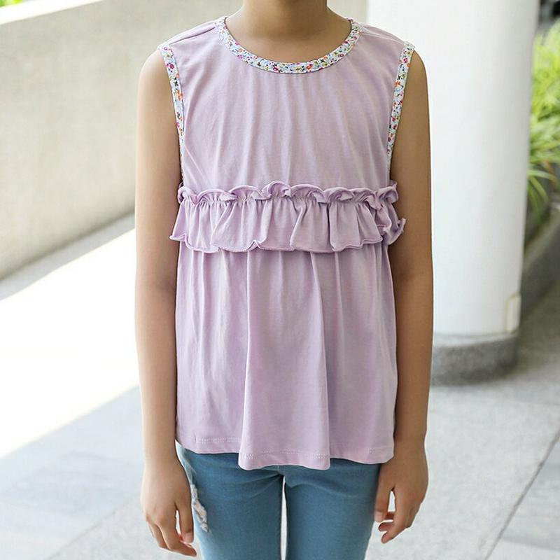 パターンヘムフリルスリーブレス p003677・キッズ 【3~8才】【tops】【韓国 ファッション トップス カットソー スリ