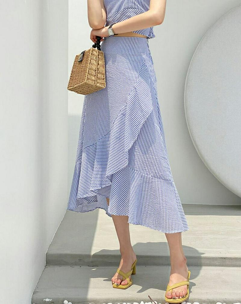 ストライプフリルスリーブレス&スカートSET・全2色・t56372 レディース【ops】【韓国 ファッション セットアップ se