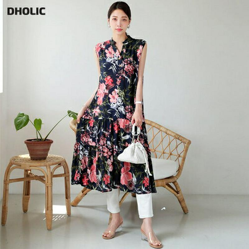 ストラップ付花柄スリーブレスワンピース・全2色・b62858 レディース【ops】【韓国 ファッション ワンピース ロング ロン