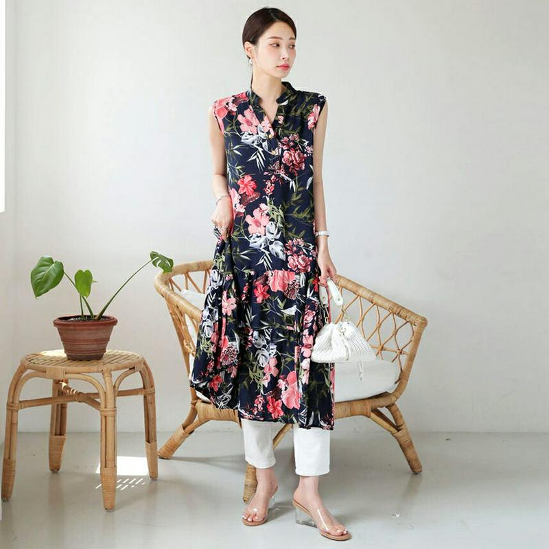 ストラップ付花柄スリーブレスワンピース・全2色・b62858 レディース【ops】【韓国 ファッション ワンピース ロング ロン