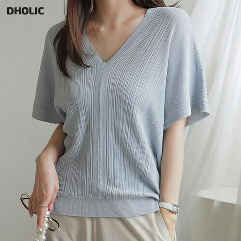 Vネックリブルーズニット・全4色・b62854 レディース【tops】【韓国 ファッション トップス ニット ニットトップス V