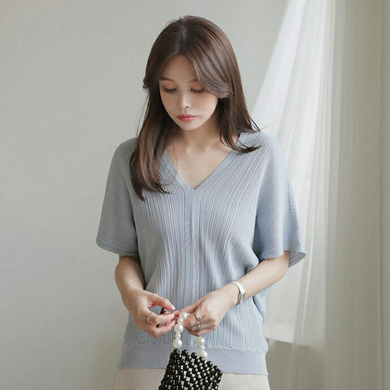 Vネックリブルーズニット・全4色・b62854 レディース【tops】【韓国 ファッション トップス ニット ニットトップス V