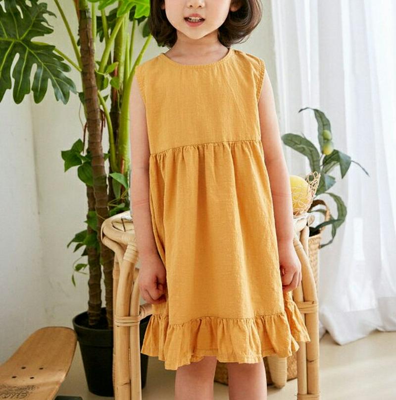 フリルヘムスリーブレスワンピース u03615・キッズ 【3~8才】【ops】【韓国 ファッション ワンピース ロング 膝下 ノ