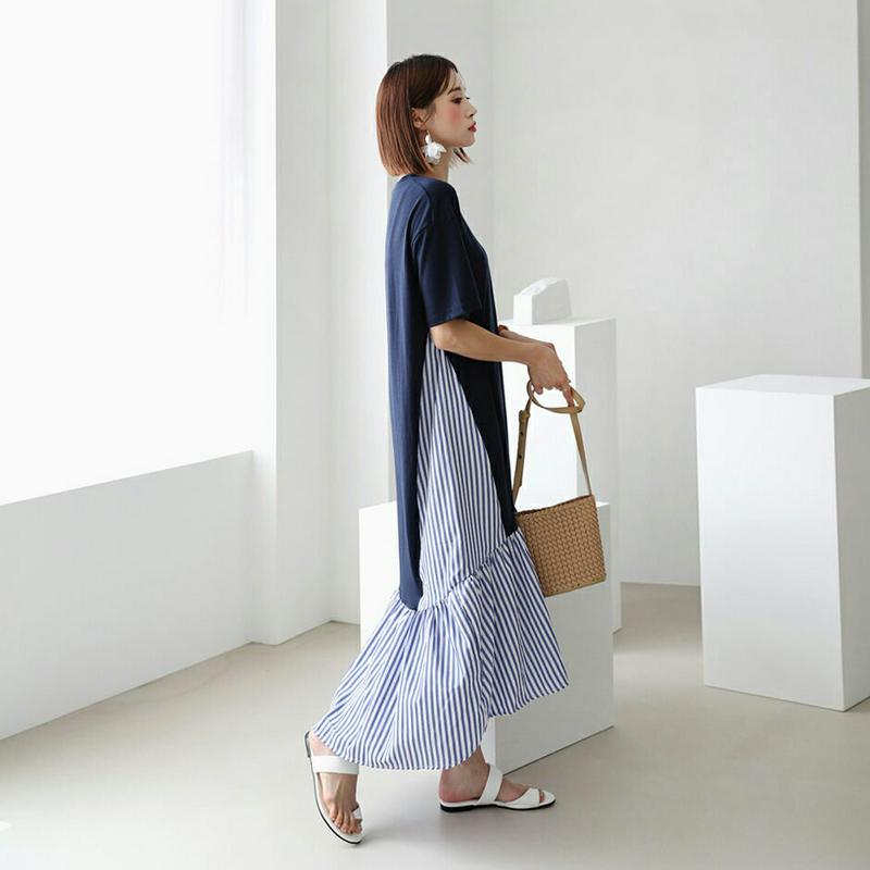 ストライプコントラストワンピース・全3色・b56392 レディース【ops】【韓国 ファッション ワンピース ロング ロングワン