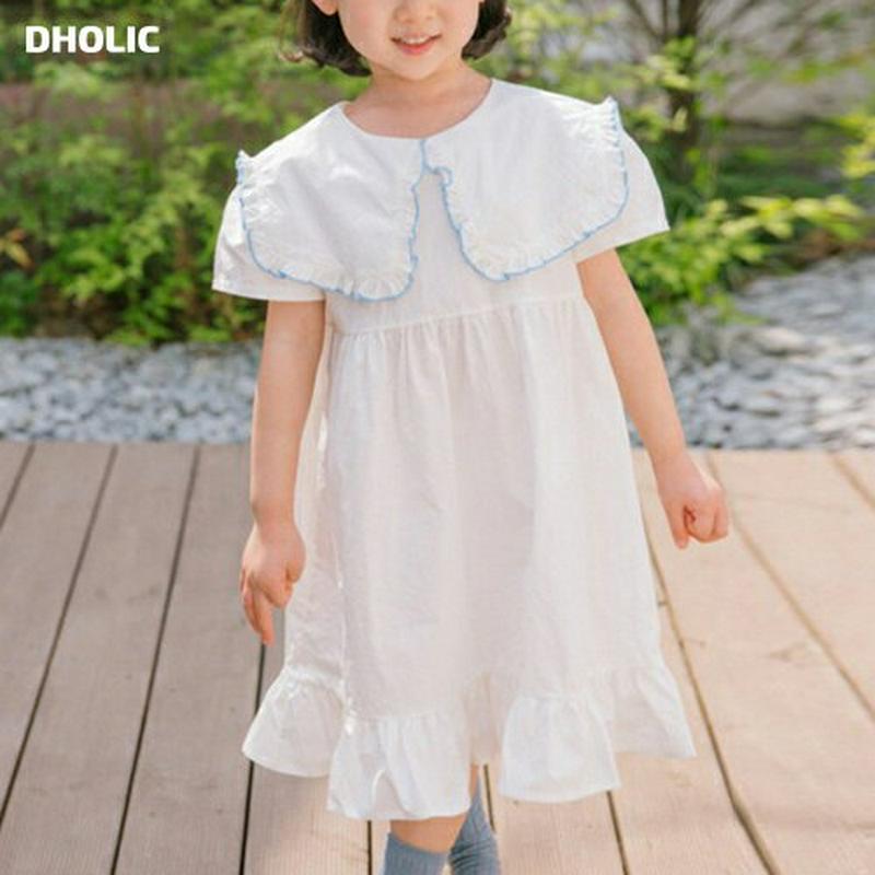 パイピングワイドカラーワンピース u03728・キッズ 【3~8才】【ops】【韓国 ファッション ワンピース ロング 膝下 半