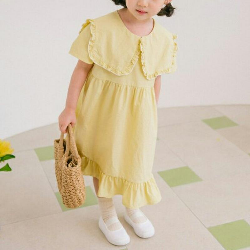 パイピングワイドカラーワンピース u03728・キッズ 【3~8才】【ops】【韓国 ファッション ワンピース ロング 膝下 半