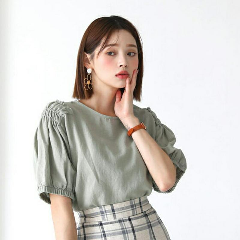 ショルダーギャザーブラウス・全4色・b56370 レディース【bl】【韓国 ファッション トップス ブラウス 半袖 ハーフスリー