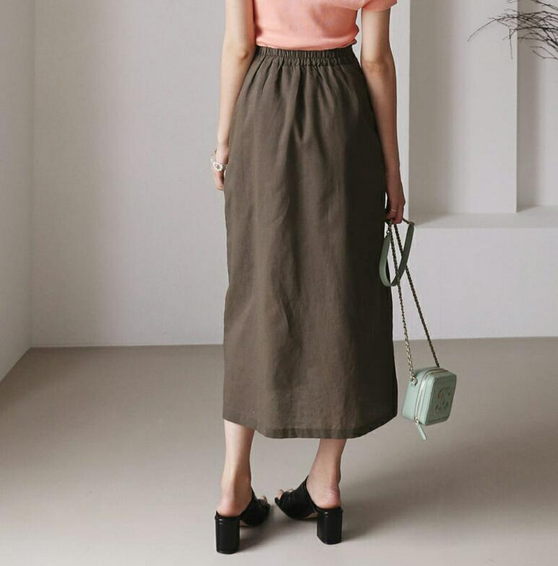 リネン混リボンボタンスカート・全3色・b56356 レディース【sk】【韓国 ファッション スカート ロング ロングスカート リ