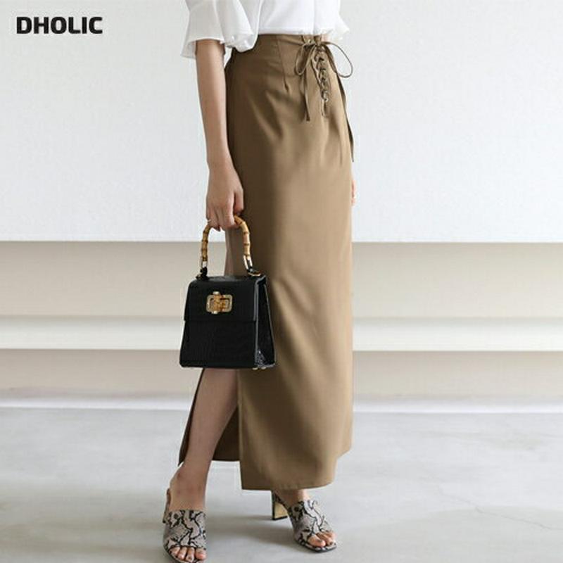 レースアップロングスカート・全2色・t56387 レディース【sk】【韓国 ファッション スカート ロング ロングスカート スリ