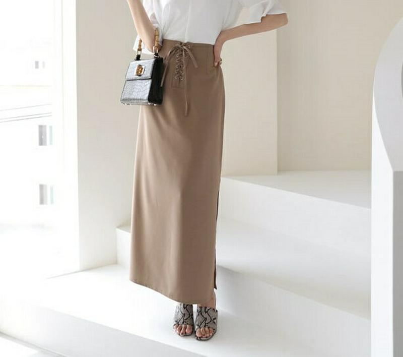 レースアップロングスカート・全2色・t56387 レディース【sk】【韓国 ファッション スカート ロング ロングスカート スリ