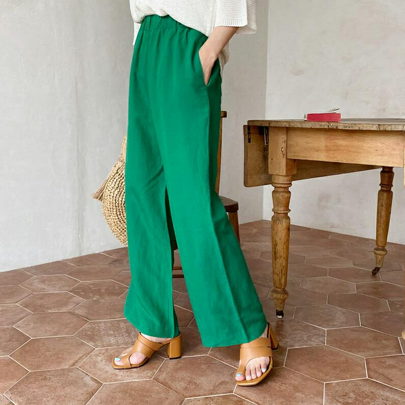 リネン混ウエストゴムパンツ・全3色・b55953 レディース【pt】【韓国 ファッション パンツ ロングパンツ ズボン ボトムス