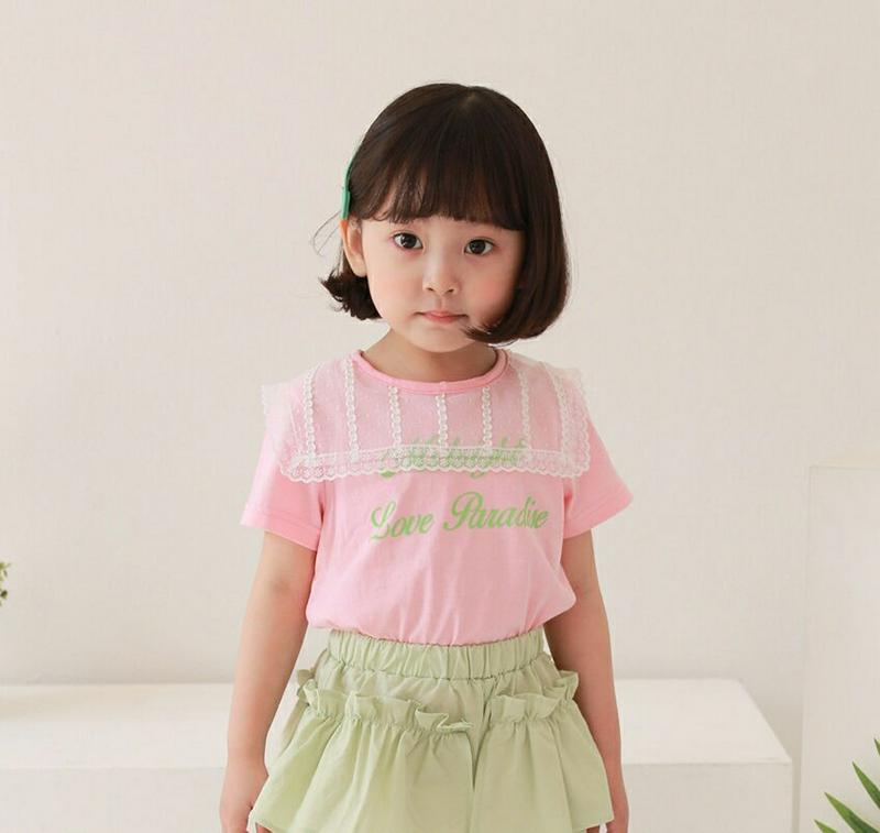 【新作10%OFF】レースボックスカラーTシャツ u03622・キッズ 【3~8才】【tops】【韓国 ファッション トップス 