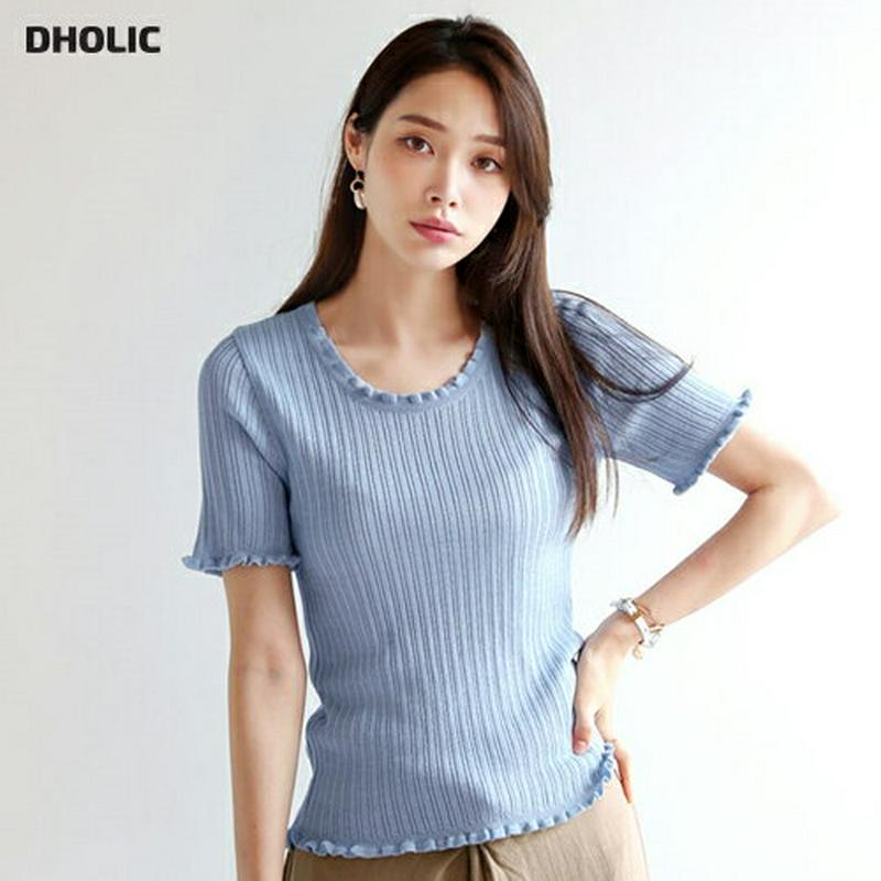 【新作10%OFF】フリルネック半袖二ット・全2色・t62889 レディース【tops】【韓国 ファッション トップス ニット 