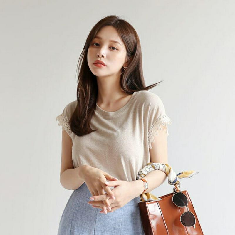 【新作10%OFF】レーススリーブTシャツ・全4色・b62886 レディース【tops】【韓国 ファッション トップス Tシャツ