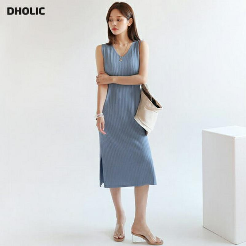 【新作10%OFF】リブVネックワンピース・全3色・b62891 レディース【ops】【韓国 ファッション ワンピース ミディ丈