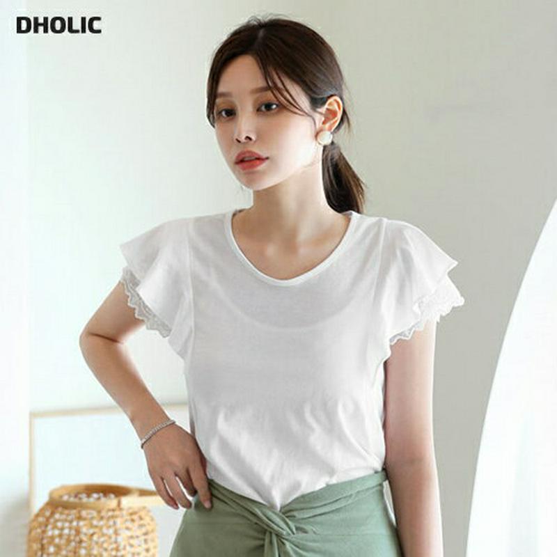 【新作10%OFF】フリルレーススリーブTシャツ・全6色・b62887 レディース【tops】【韓国 ファッション トップス T