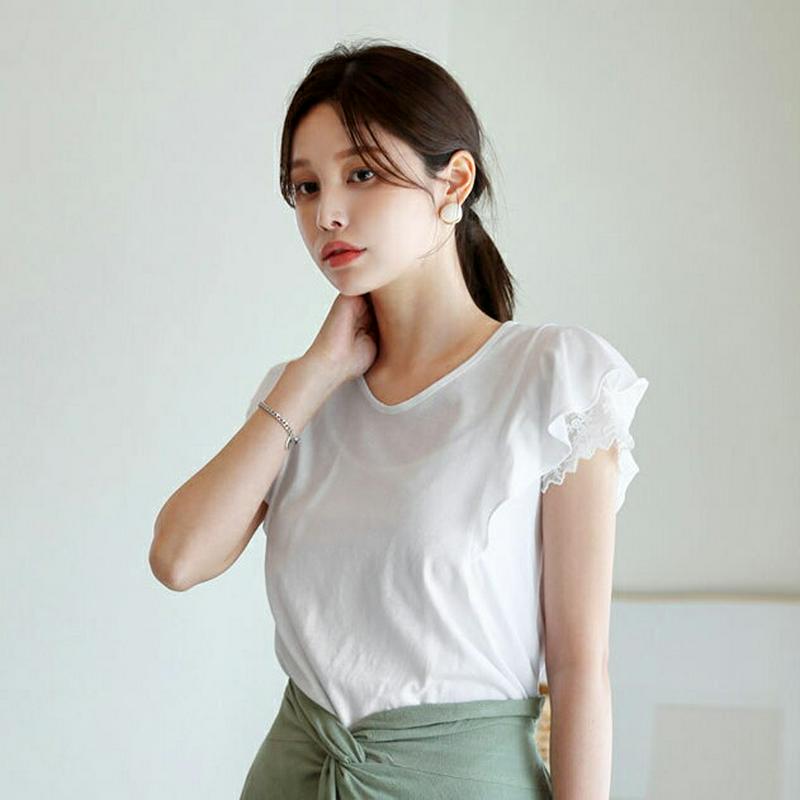 【新作10%OFF】フリルレーススリーブTシャツ・全6色・b62887 レディース【tops】【韓国 ファッション トップス T