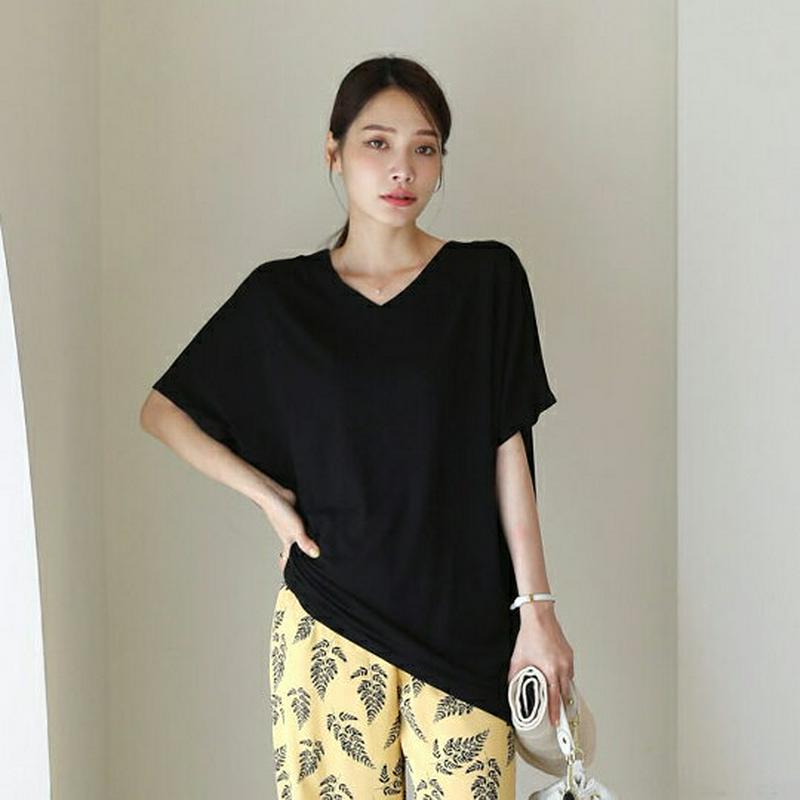 【新作10%OFF】VネックドルマンTシャツ・全4色・b62885 レディース【tops】【韓国 ファッション トップス Tシャ