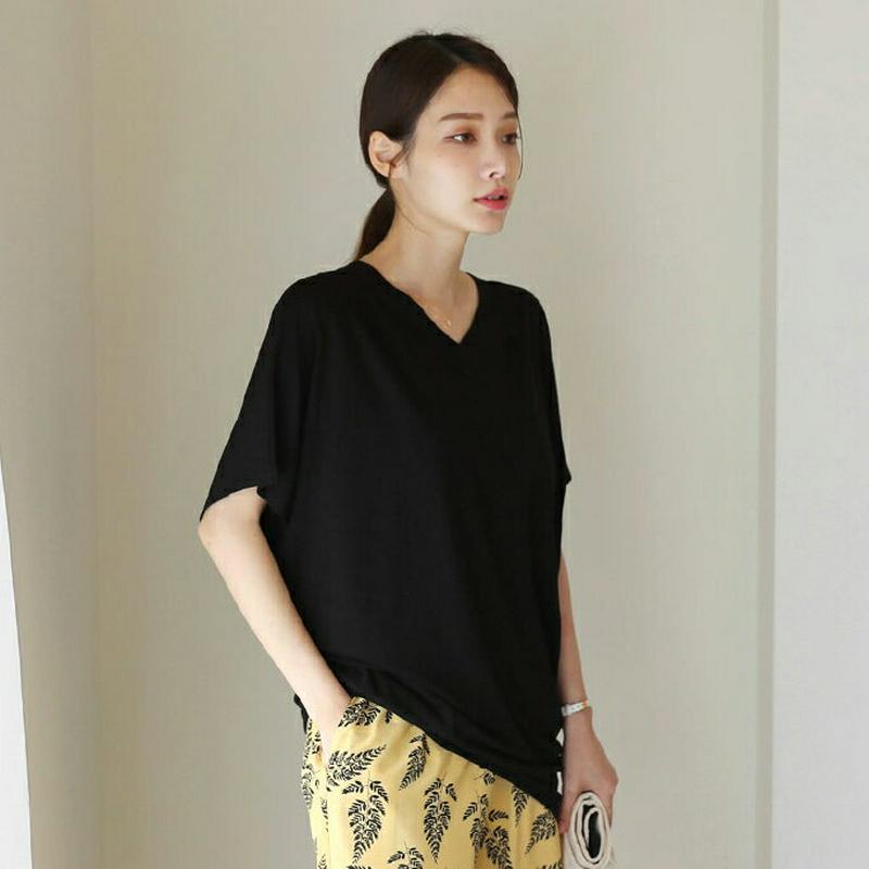 【新作10%OFF】VネックドルマンTシャツ・全4色・b62885 レディース【tops】【韓国 ファッション トップス Tシャ