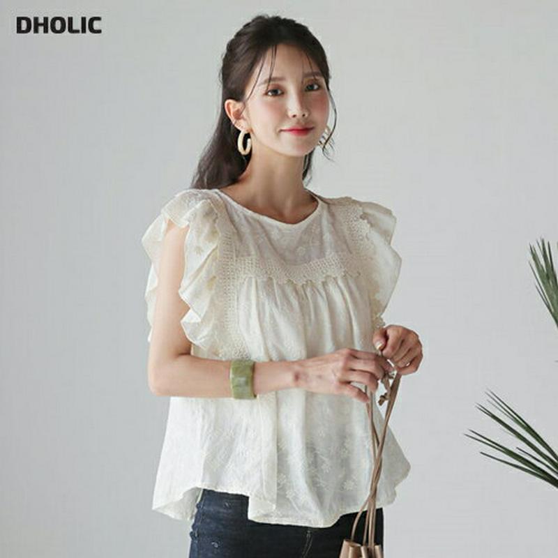【新作10%OFF】レースフリル刺繍ブラウス・全3色・t60112 レディース【bl】【韓国 ファッション トップス ブラウス 