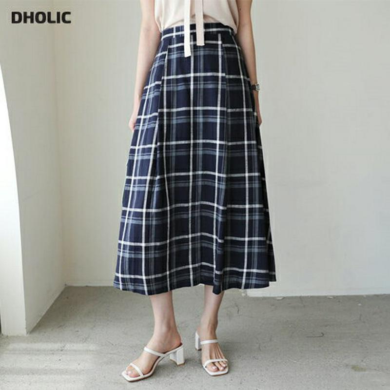 【新作10%OFF】リネン混チェックスカート・全2色・b62901 レディース【sk】【韓国 ファッション スカート ロング ロ