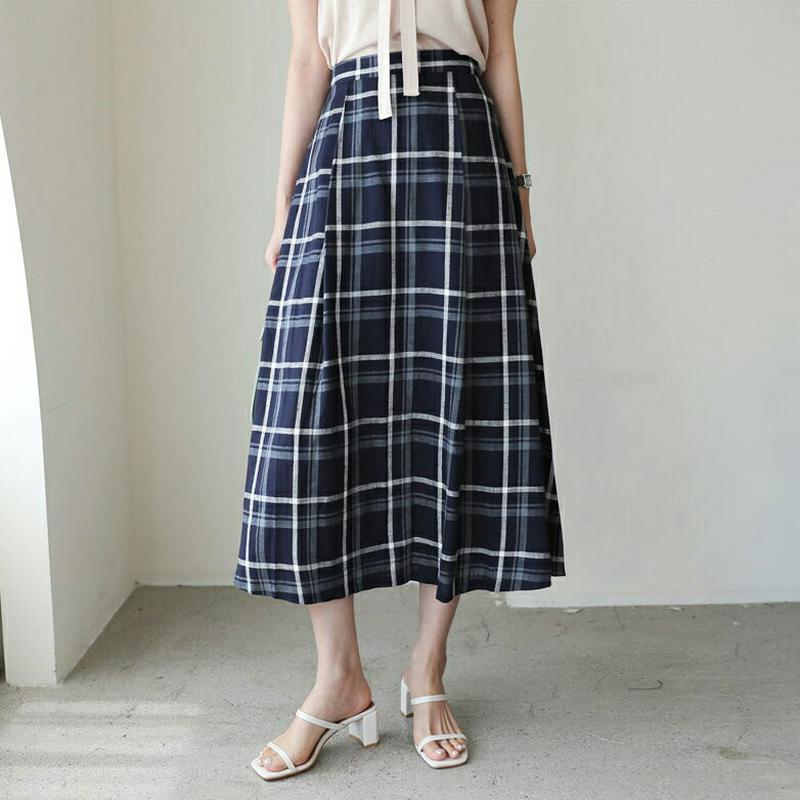 【新作10%OFF】リネン混チェックスカート・全2色・b62901 レディース【sk】【韓国 ファッション スカート ロング ロ