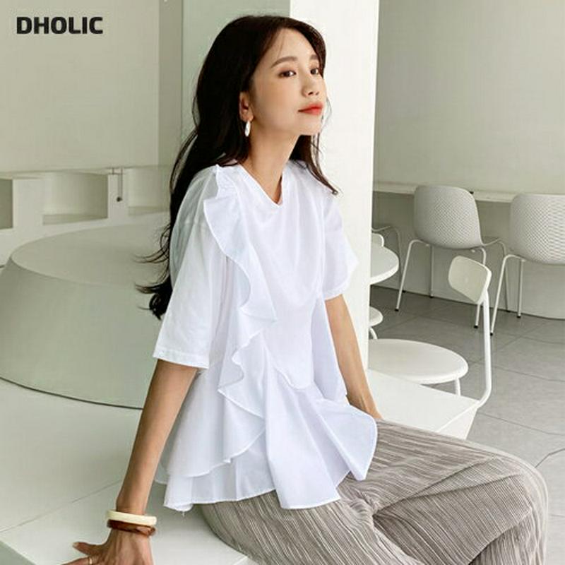 【新作10%OFF】ラッフルTシャツ・全2色・b60105 レディース【tops】【韓国 ファッション トップス Tシャツ 半袖