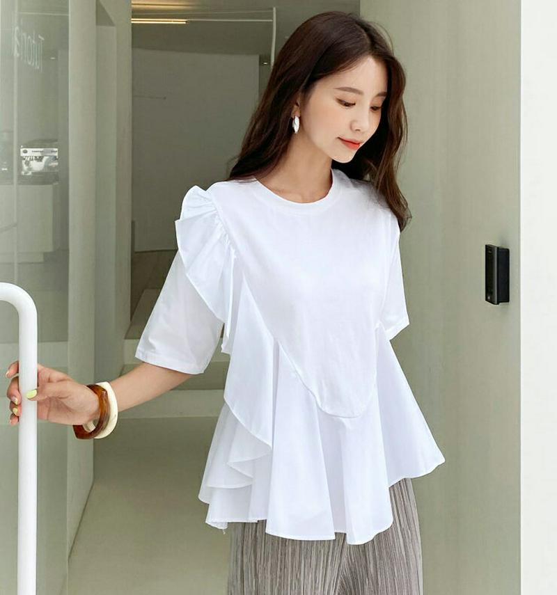 【新作10%OFF】ラッフルTシャツ・全2色・b60105 レディース【tops】【韓国 ファッション トップス Tシャツ 半袖